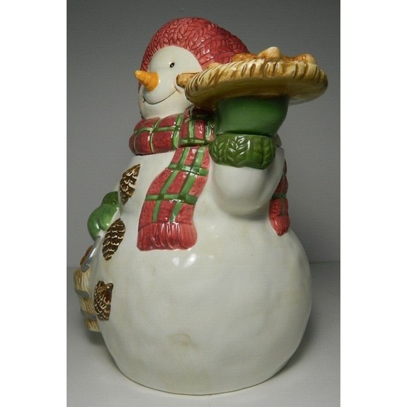 Vintage Bico Christmas Cookie Jar Snowwoman with Ginger Bread Men Cookies 10.5" - Picture 13 of 16